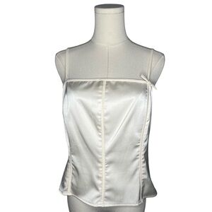 Vintage Apostrophe Ivory Satin Bow Spaghetti Strap Corset Blouse Coquette Bridal